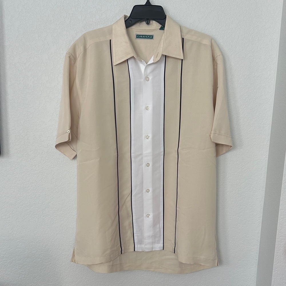 Cubavera Beige and White Men's Button Down Shirt M